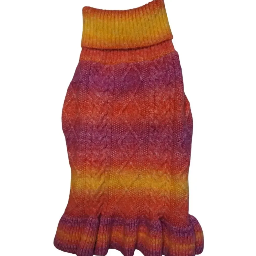 Cozy Knitted Ombre Pet Sweater with Stylish Ruffle Hem